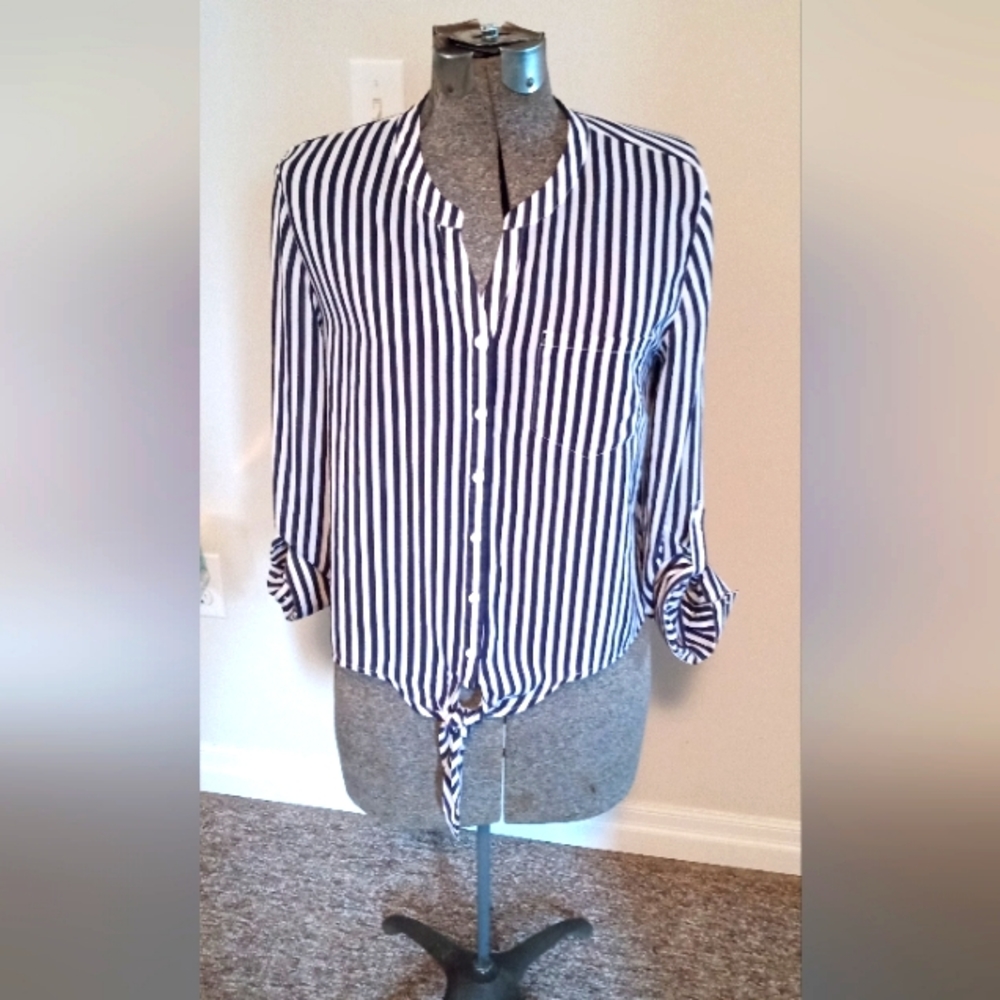 Navy&White Stripe Sheer Blouse